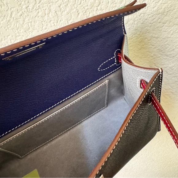 LEATHER INSIDE & OUT Black Red Green Colorblock Epsom 22 KL Pochette Bag S16 - Picture 11 of 13